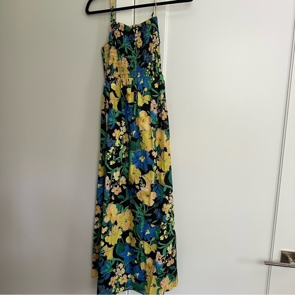 Top Shop Womens Tropical Floral Midi Dress Smocked Spaghetti Strap Multicolor S - Picture 2 of 6